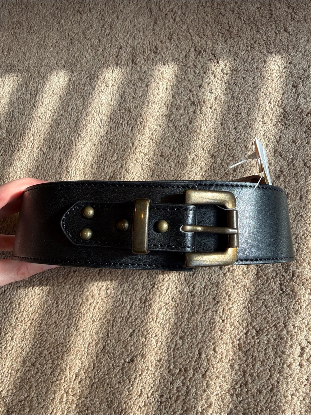 GAP Black Leather Belt with Brass-Tone Buckle - Picture 2 of 5